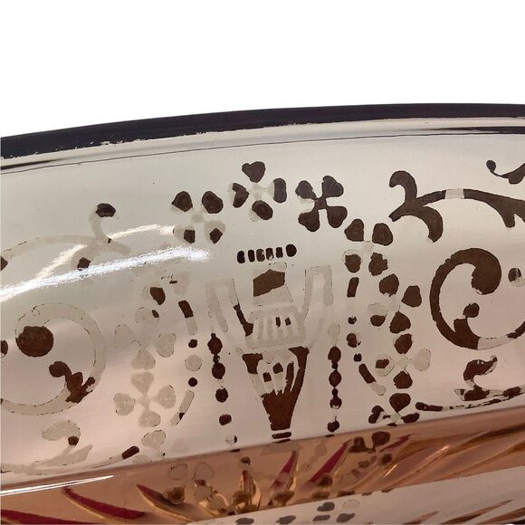 Pink Depression Oval Glass Plate Silver Scroll Overlay Pink 12" Vintage - Picture 8 of 12